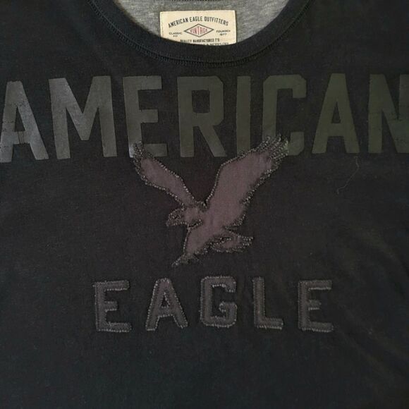 American Eagle Outfitters Men's Black Appliquéd Crewneck Short Sleeve Tee - Picture 7 of 12
